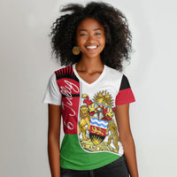 Malawi Independence Day 6 July Women V-Neck T-Shirt Malawian Coat Of Arms Flag Ribbon