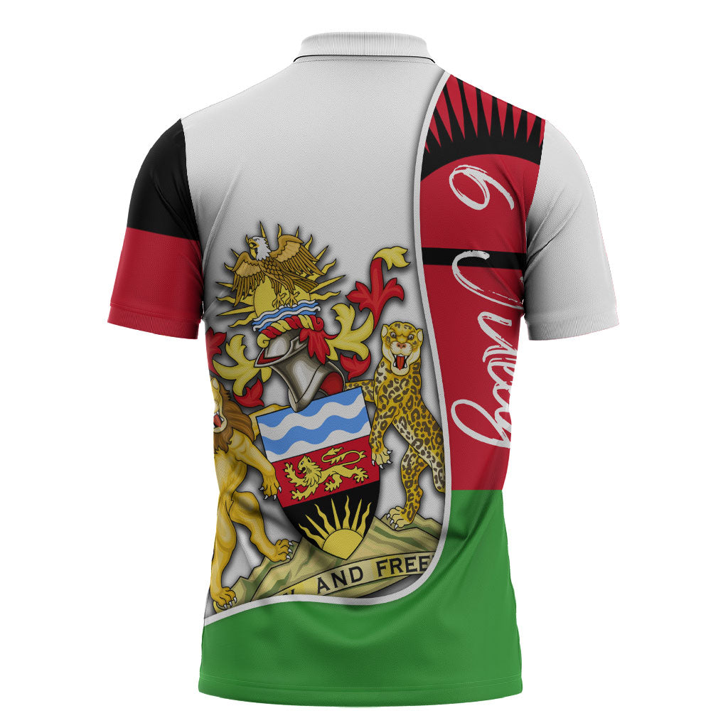 Malawi Independence Day 6 July Zipper Polo Shirt Malawian Coat Of Arms Flag Ribbon