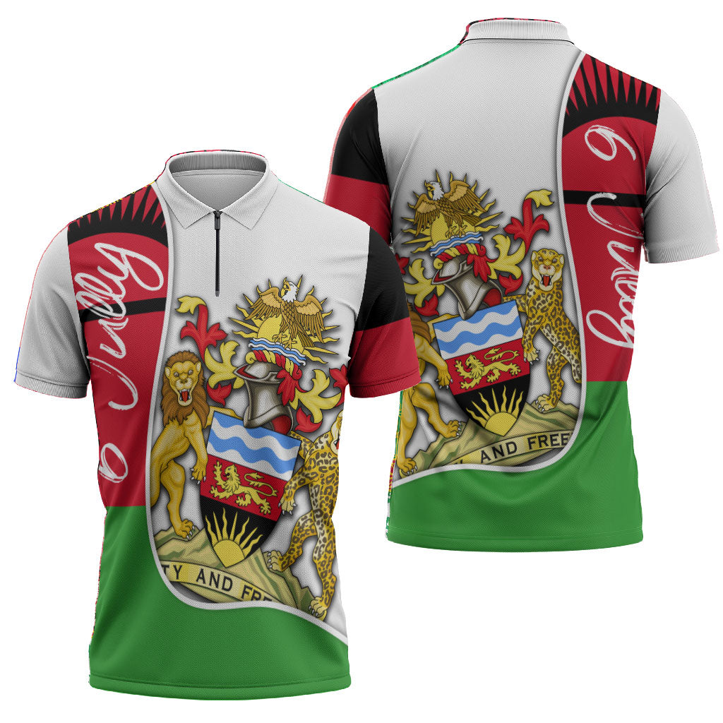 Malawi Independence Day 6 July Zipper Polo Shirt Malawian Coat Of Arms Flag Ribbon