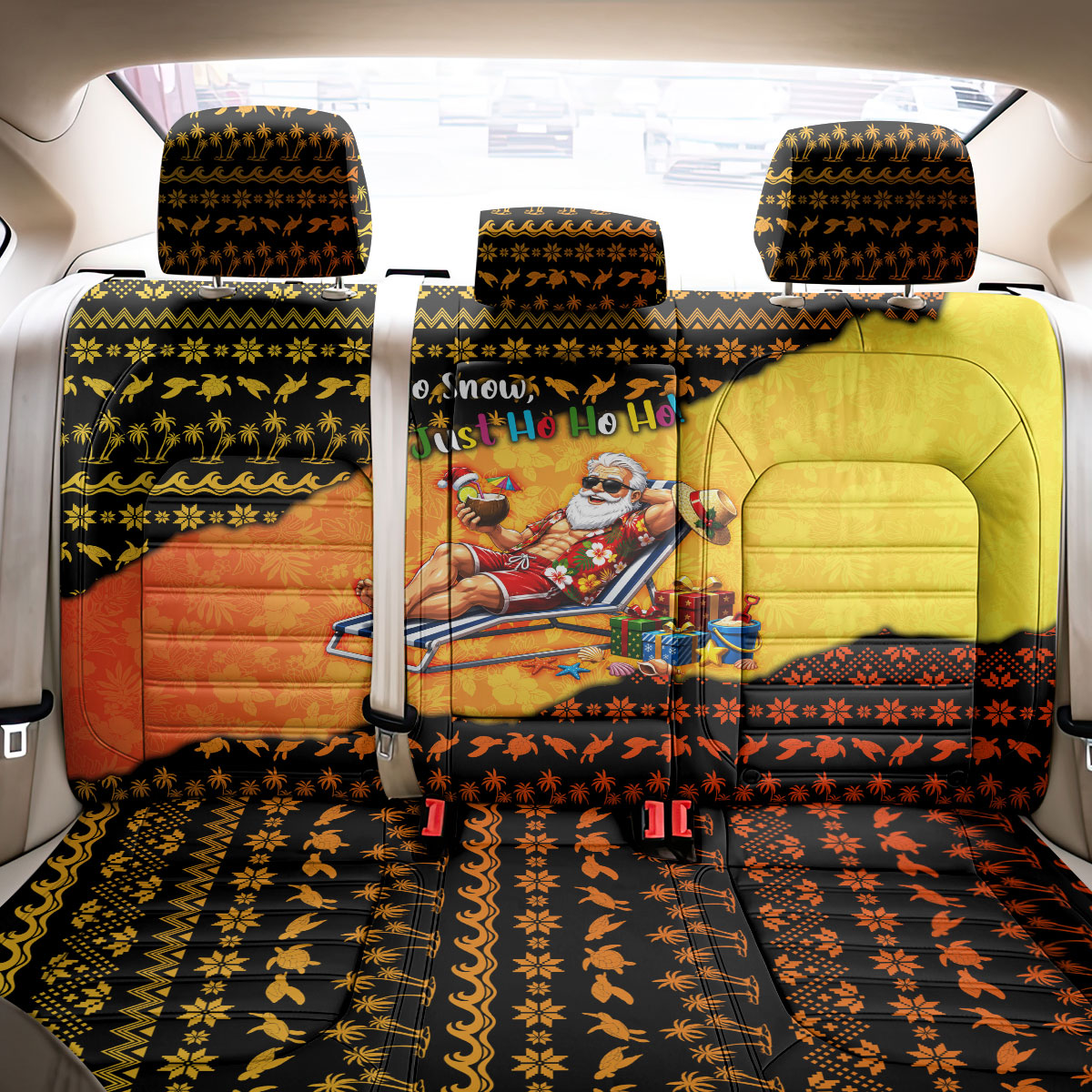 Tropical Christmas In July Santa Claus Back Car Seat Cover Festive Hawaiian With Beach Reindeer Sleigh