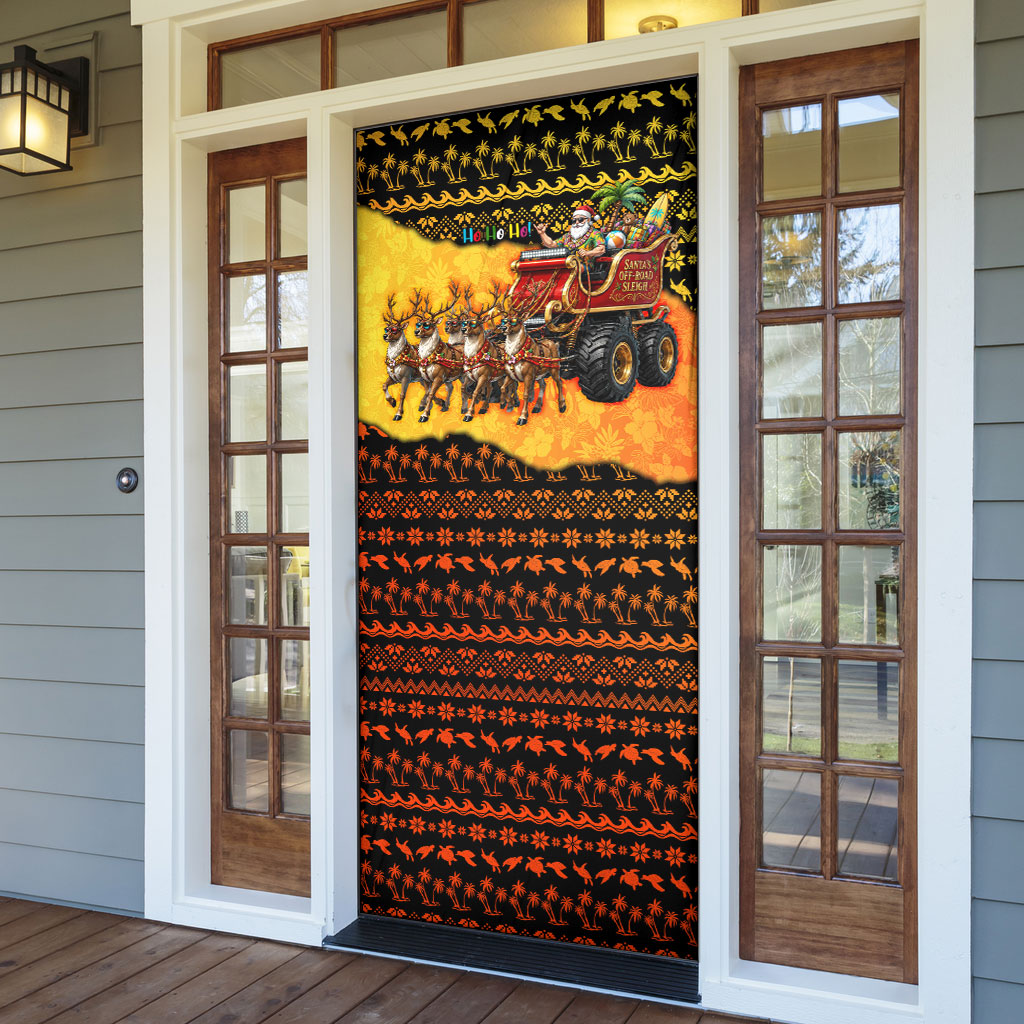Tropical Christmas In July Santa Claus Door Cover Festive Hawaiian With Beach Reindeer Sleigh