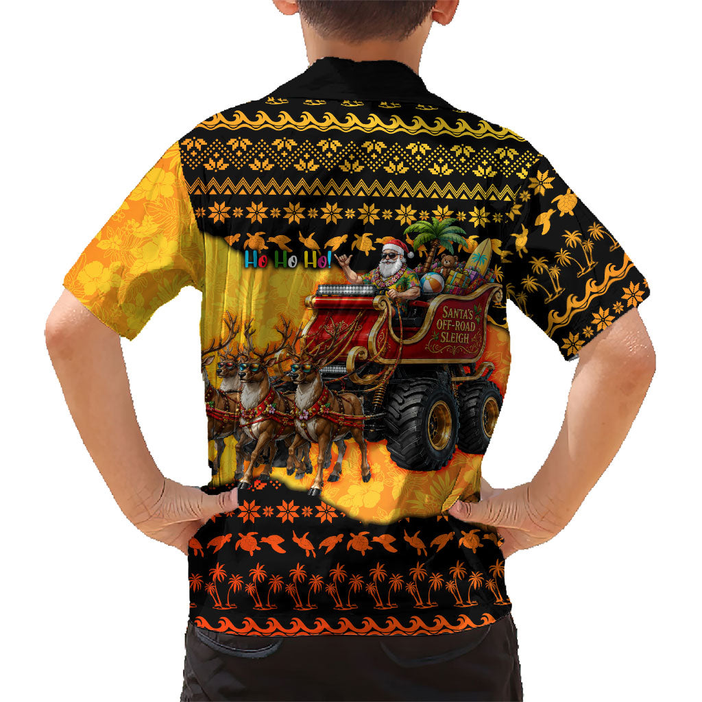 Tropical Christmas In July Santa Claus Kid Hawaiian Shirt Festive Hawaiian With Beach Reindeer Sleigh