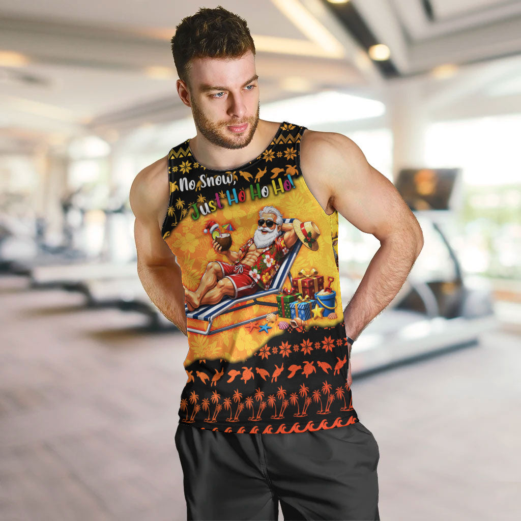 Tropical Christmas In July Santa Claus Men Tank Top Festive Hawaiian With Beach Reindeer Sleigh