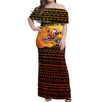 Tropical Christmas In July Santa Claus Off Shoulder Maxi Dress Festive Hawaiian With Beach Reindeer Sleigh