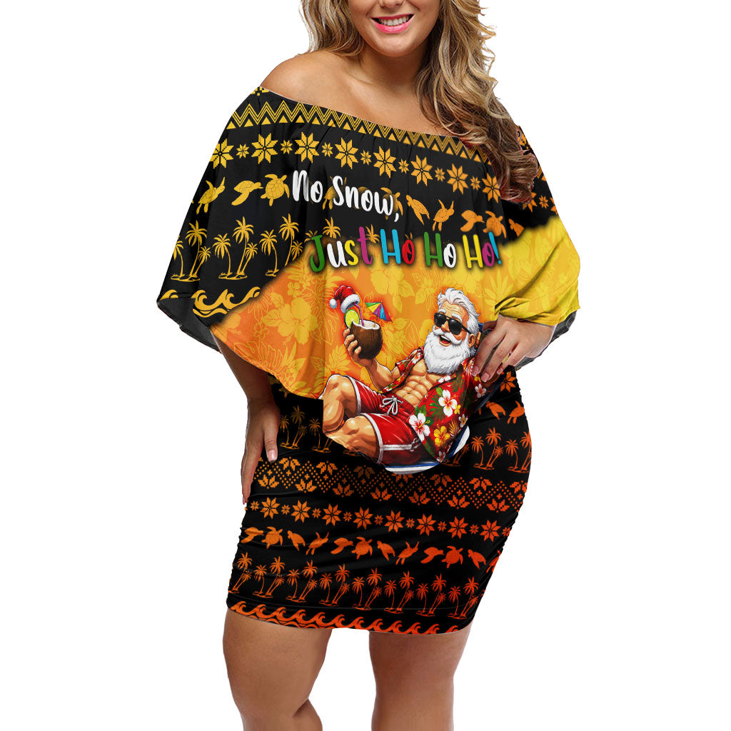 Tropical Christmas In July Santa Claus Off Shoulder Short Dress Festive Hawaiian With Beach Reindeer Sleigh