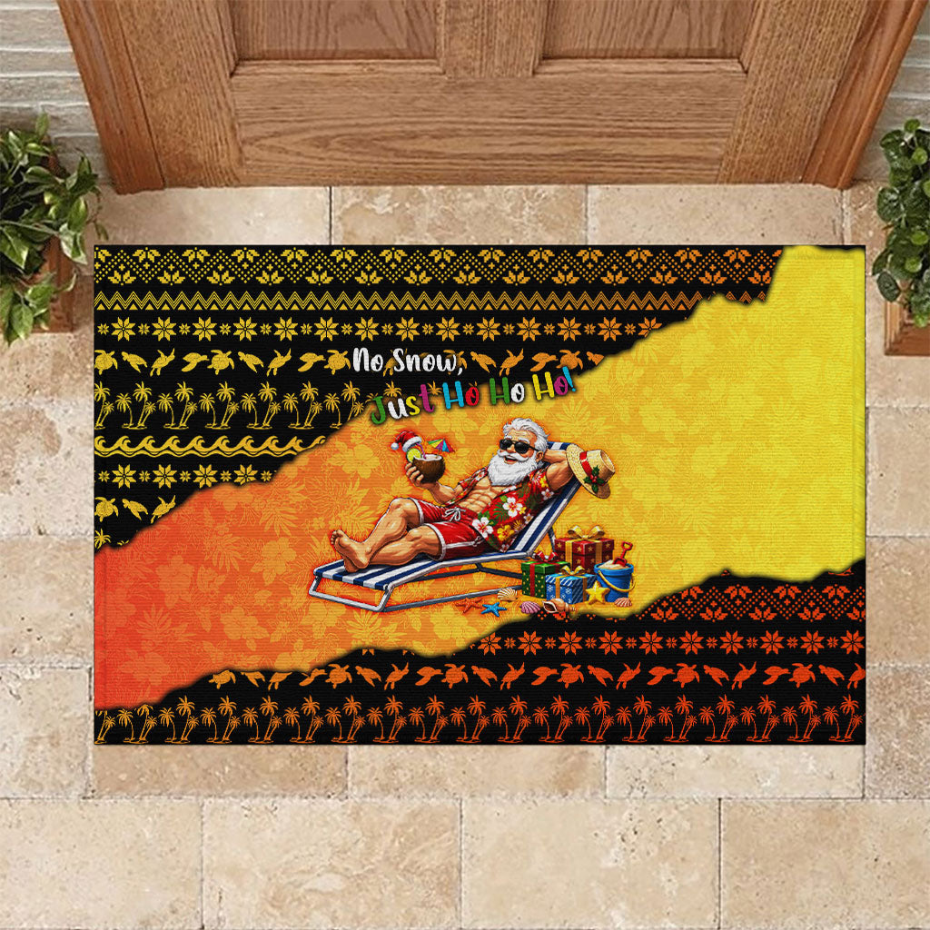 Tropical Christmas In July Santa Claus Rubber Doormat Festive Hawaiian With Beach Reindeer Sleigh
