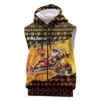 Tropical Christmas In July Santa Claus Sleeveless Zip Hoodie Festive Hawaiian With Beach Reindeer Sleigh