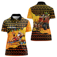 Tropical Christmas In July Santa Claus Women Polo Shirt Festive Hawaiian With Beach Reindeer Sleigh