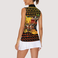 Tropical Christmas In July Santa Claus Women Sleeveless Polo Shirt Festive Hawaiian With Beach Reindeer Sleigh