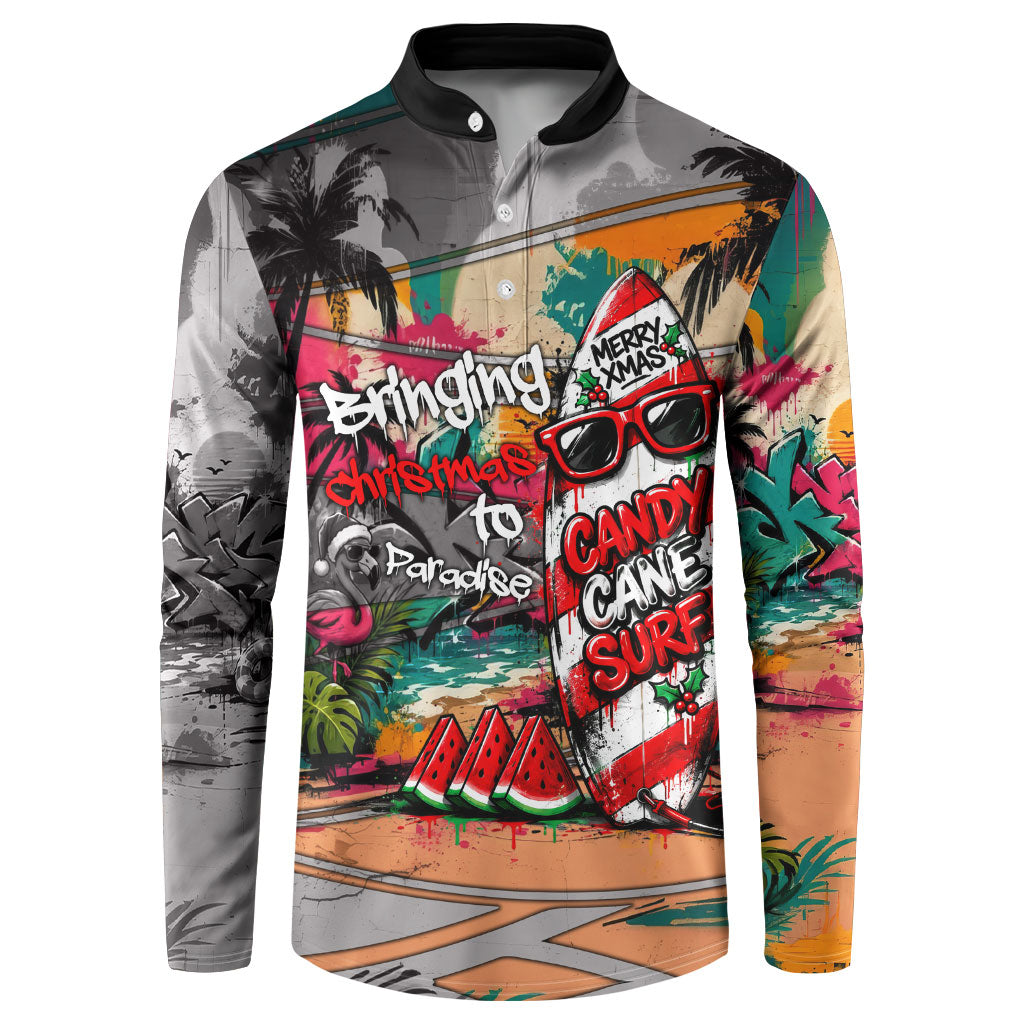 Tropical Christmas In July Candy Cane Surf Button Sweatshirt Vibrant Street Art Beach Graffiti Graphic