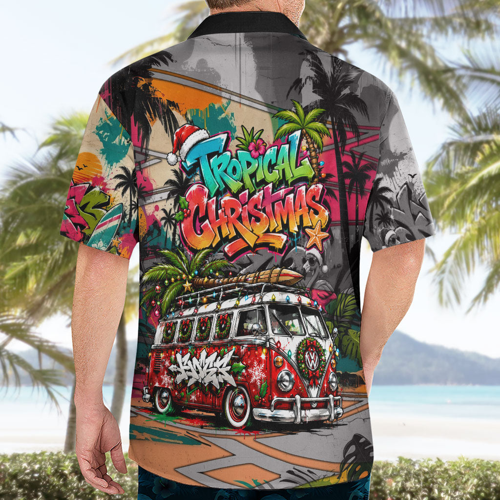 Tropical Christmas In July Candy Cane Surf Hawaiian Shirt Vibrant Street Art Beach Graffiti Graphic