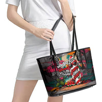 Tropical Christmas In July Candy Cane Surf Leather Tote Bag Vibrant Street Art Beach Graffiti Graphic