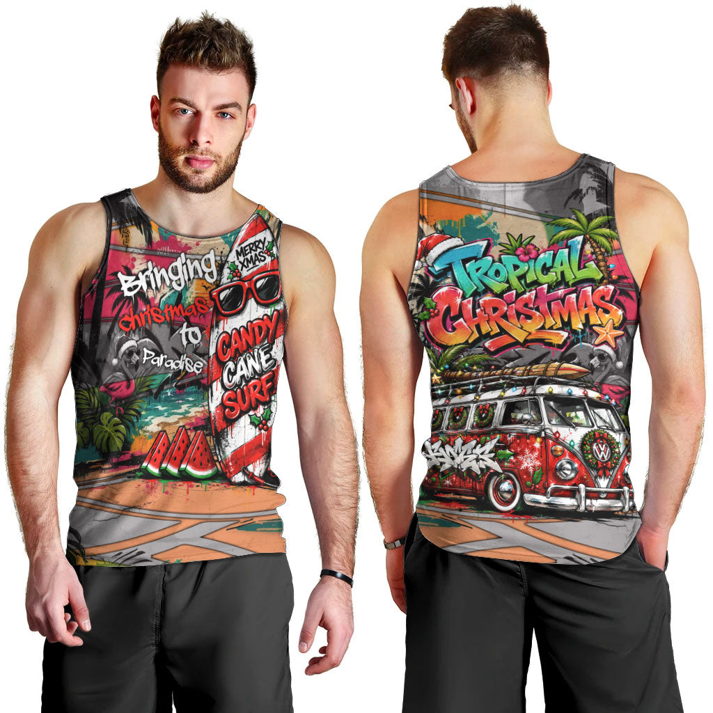 Tropical Christmas In July Candy Cane Surf Men Tank Top Vibrant Street Art Beach Graffiti Graphic