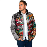 Tropical Christmas In July Candy Cane Surf Padded Jacket Vibrant Street Art Beach Graffiti Graphic