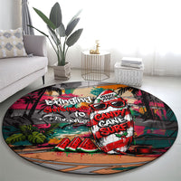 Tropical Christmas In July Candy Cane Surf Round Carpet Vibrant Street Art Beach Graffiti Graphic