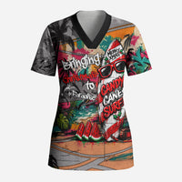 Tropical Christmas In July Candy Cane Surf Scrub Top Vibrant Street Art Beach Graffiti Graphic