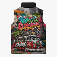 Tropical Christmas In July Candy Cane Surf Sleeveless Puffer Jacket Vibrant Street Art Beach Graffiti Graphic