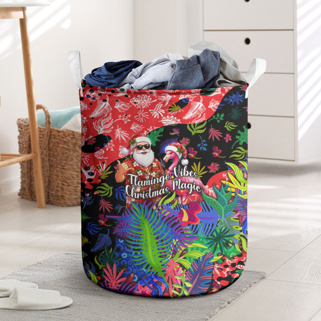 Christmas In July Flamingo Laundry Basket Magic Santa Claus Festive Tropical Hawaiian Beach Birds