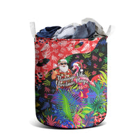 Christmas In July Flamingo Laundry Basket Magic Santa Claus Festive Tropical Hawaiian Beach Birds