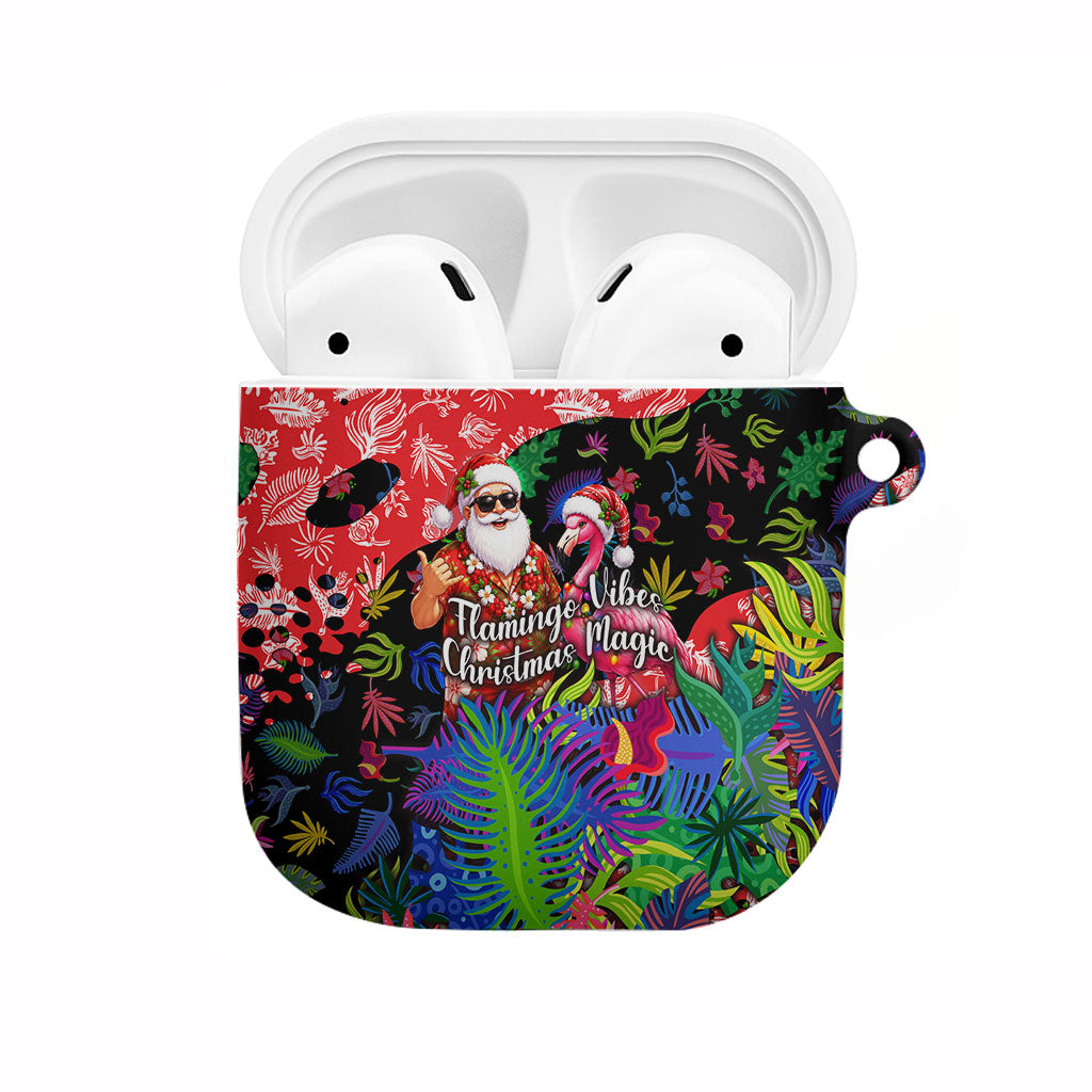 Christmas In July Flamingo AirPods Case Magic Santa Claus Festive Tropical Hawaiian Beach Birds