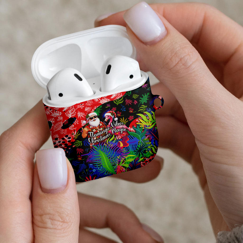 Christmas In July Flamingo AirPods Case Magic Santa Claus Festive Tropical Hawaiian Beach Birds