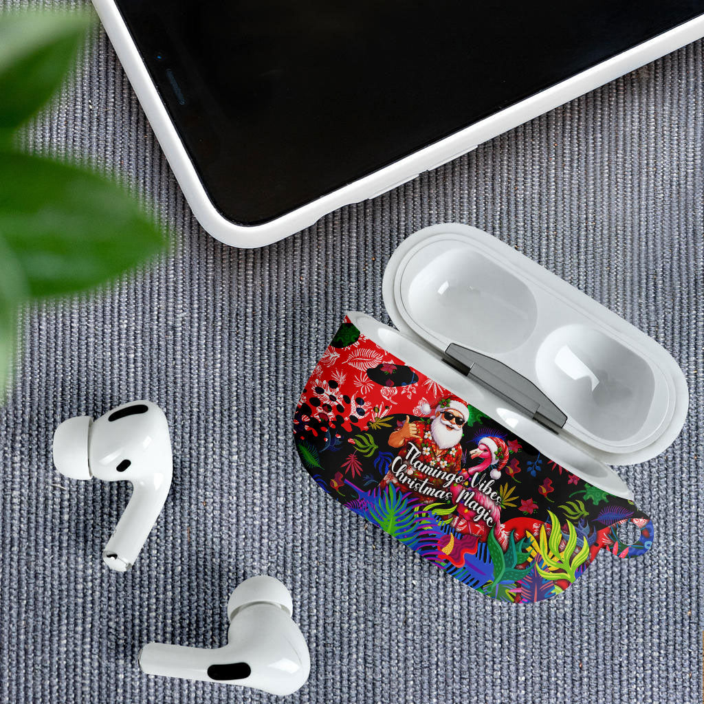 Christmas In July Flamingo AirPods Case Magic Santa Claus Festive Tropical Hawaiian Beach Birds