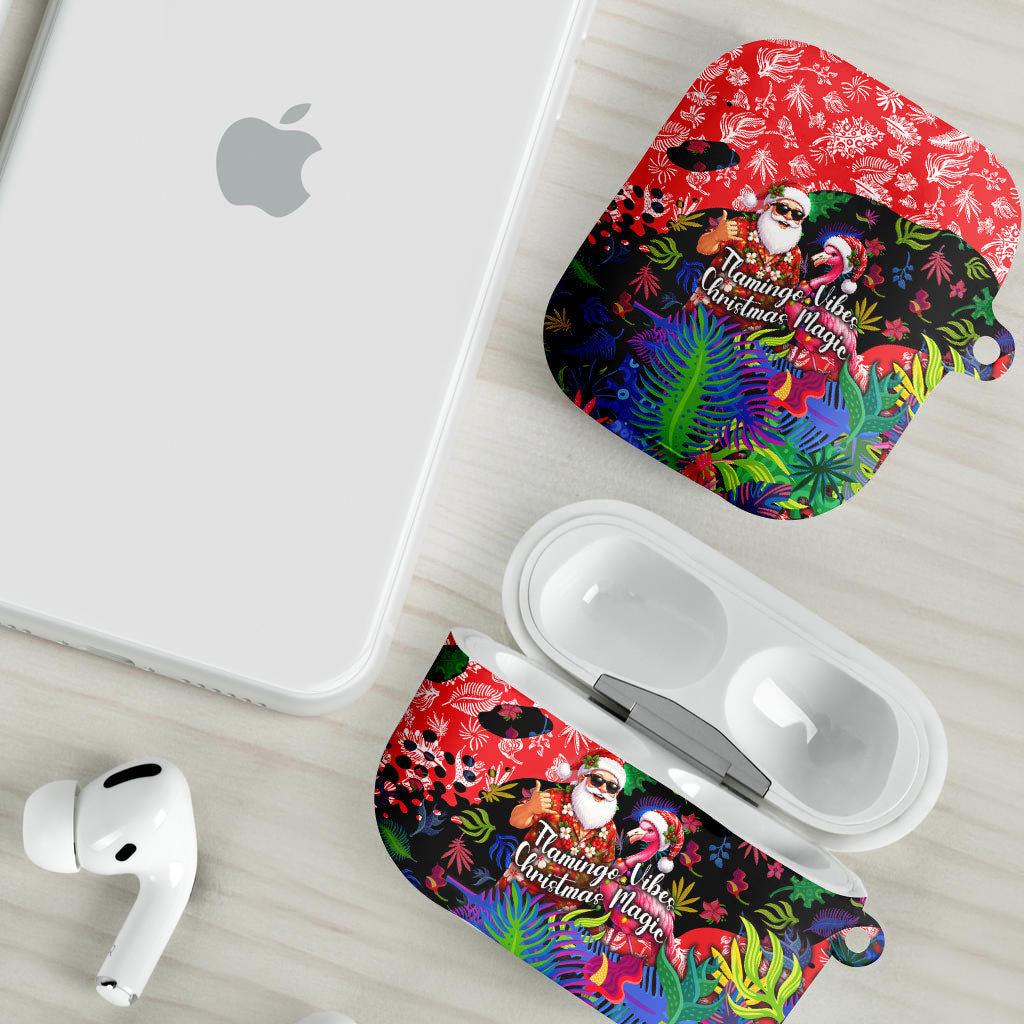 Christmas In July Flamingo AirPods Case Magic Santa Claus Festive Tropical Hawaiian Beach Birds
