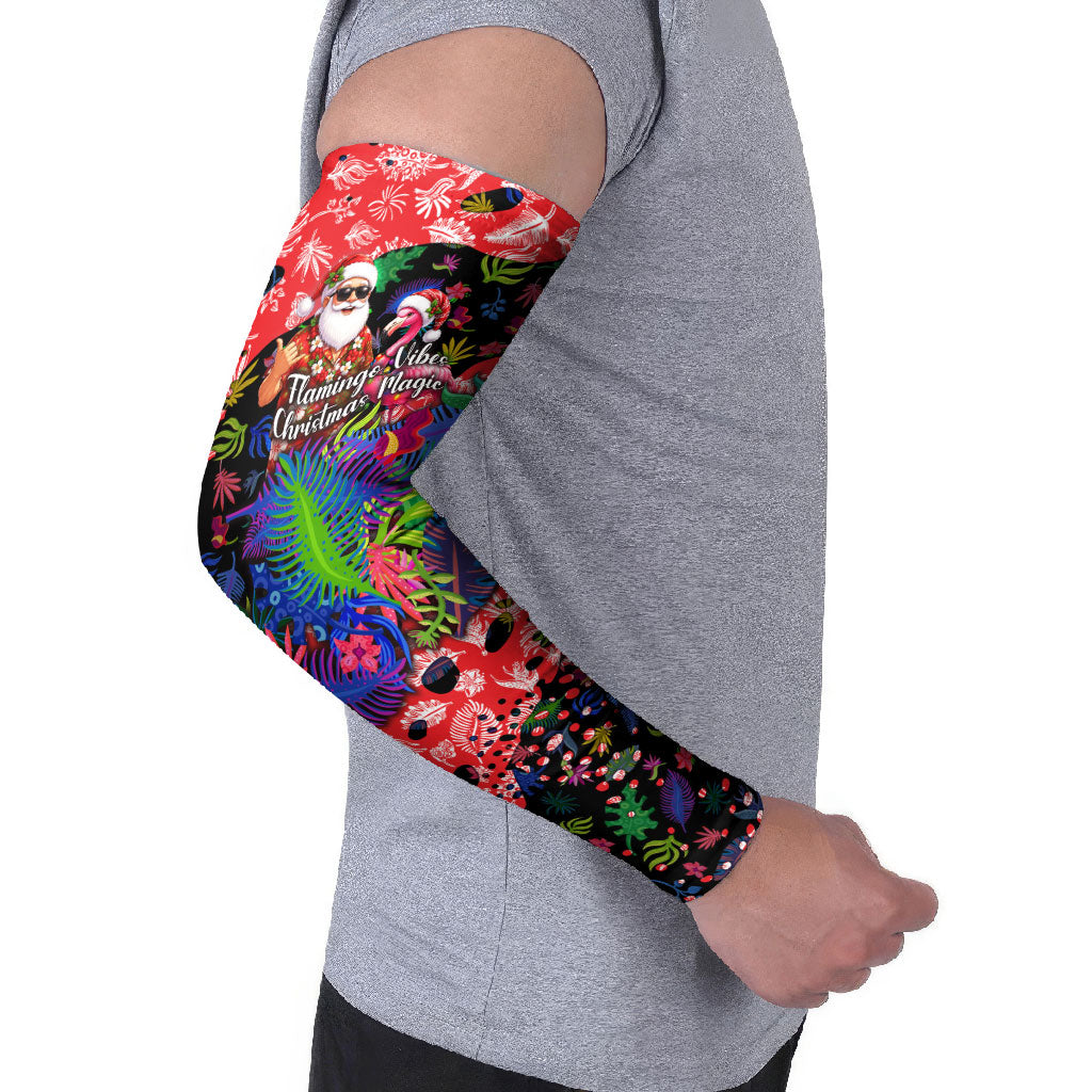 Christmas In July Flamingo Arm Sleeves Magic Santa Claus Festive Tropical Hawaiian Beach Birds