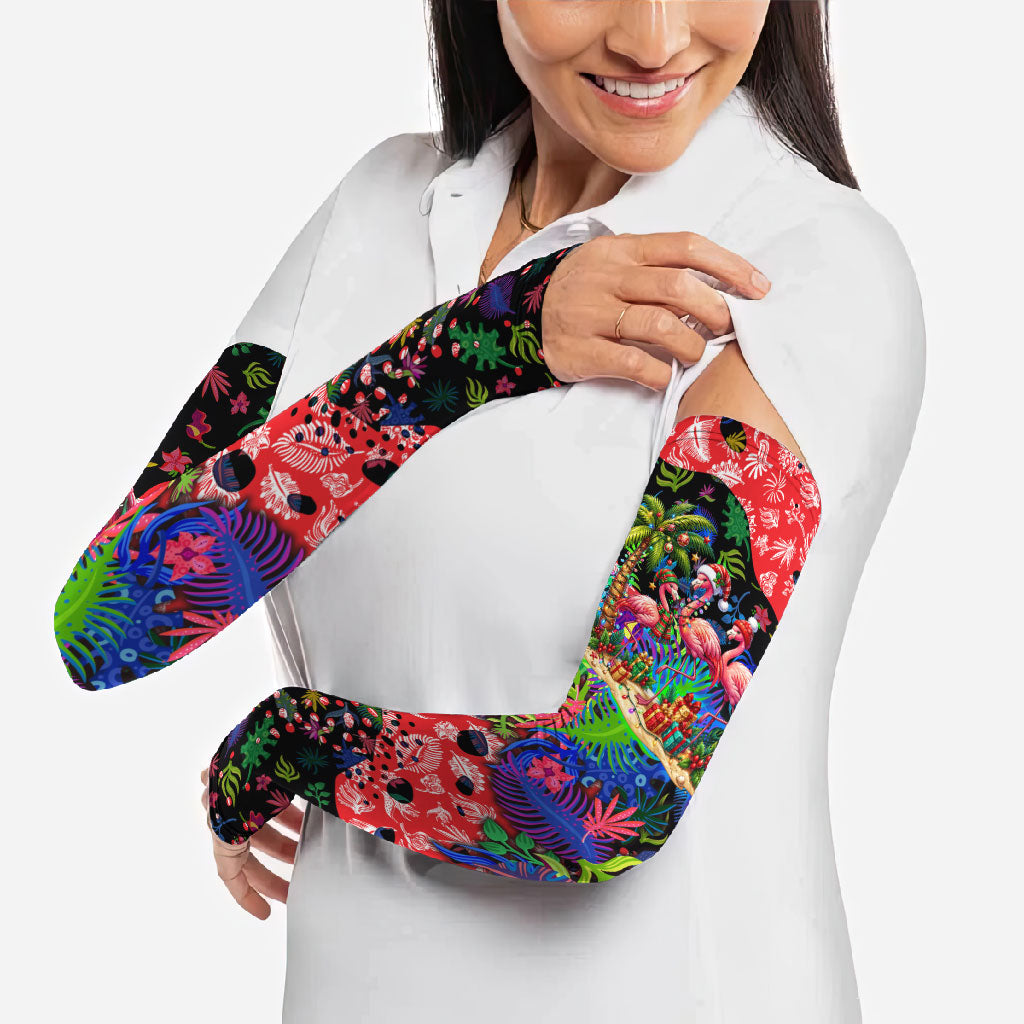 Christmas In July Flamingo Arm Sleeves Magic Santa Claus Festive Tropical Hawaiian Beach Birds
