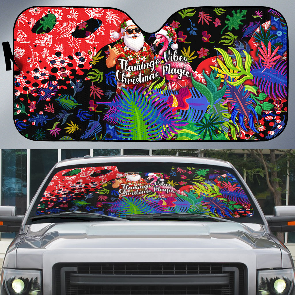 Christmas In July Flamingo Auto Sun Shade Magic Santa Claus Festive Tropical Hawaiian Beach Birds