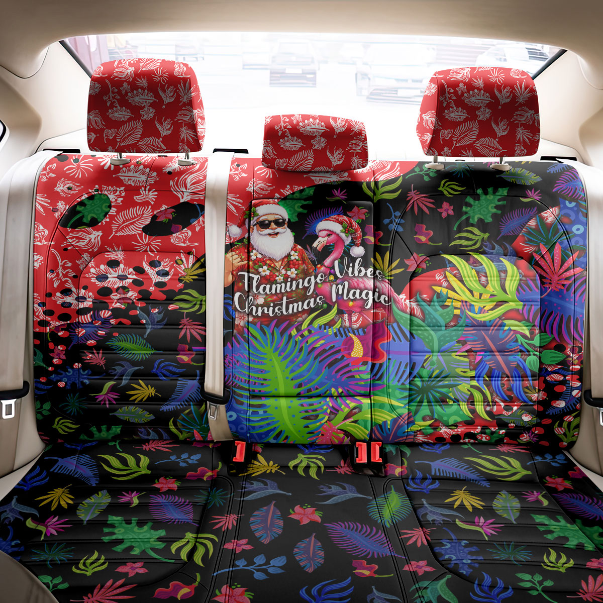 Christmas In July Flamingo Back Car Seat Cover Magic Santa Claus Festive Tropical Hawaiian Beach Birds