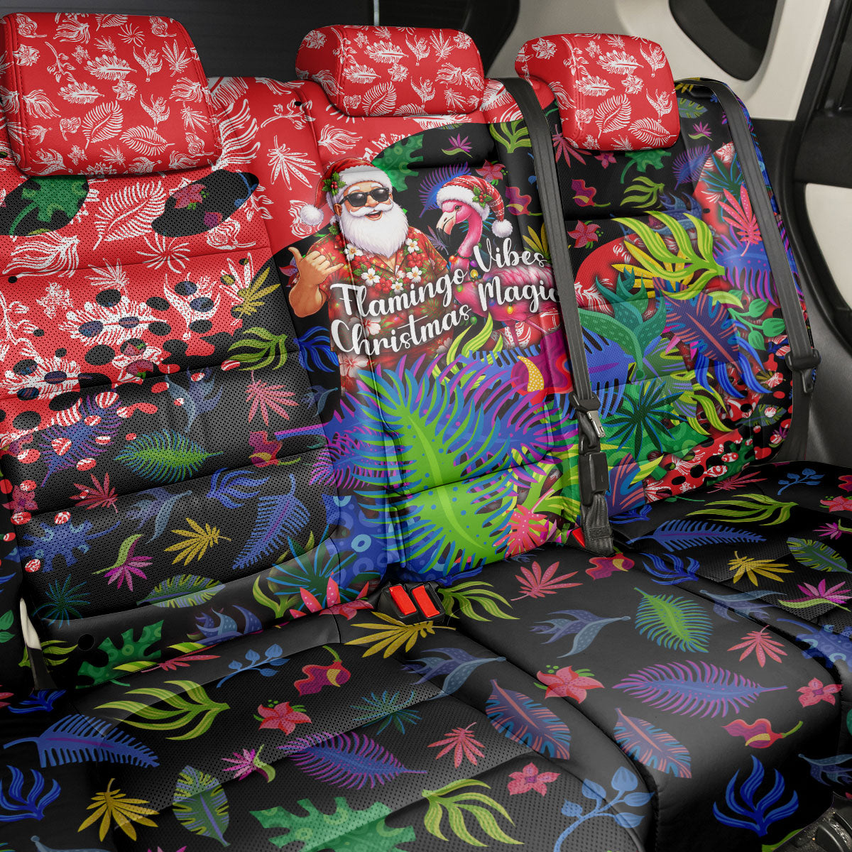 Christmas In July Flamingo Back Car Seat Cover Magic Santa Claus Festive Tropical Hawaiian Beach Birds