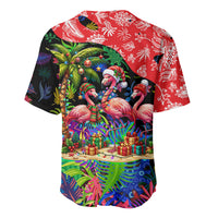Christmas In July Flamingo Baseball Jersey Magic Santa Claus Festive Tropical Hawaiian Beach Birds