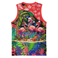 Christmas In July Flamingo Basketball Jersey Magic Santa Claus Festive Tropical Hawaiian Beach Birds