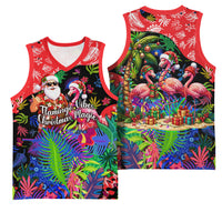 Christmas In July Flamingo Basketball Jersey Magic Santa Claus Festive Tropical Hawaiian Beach Birds