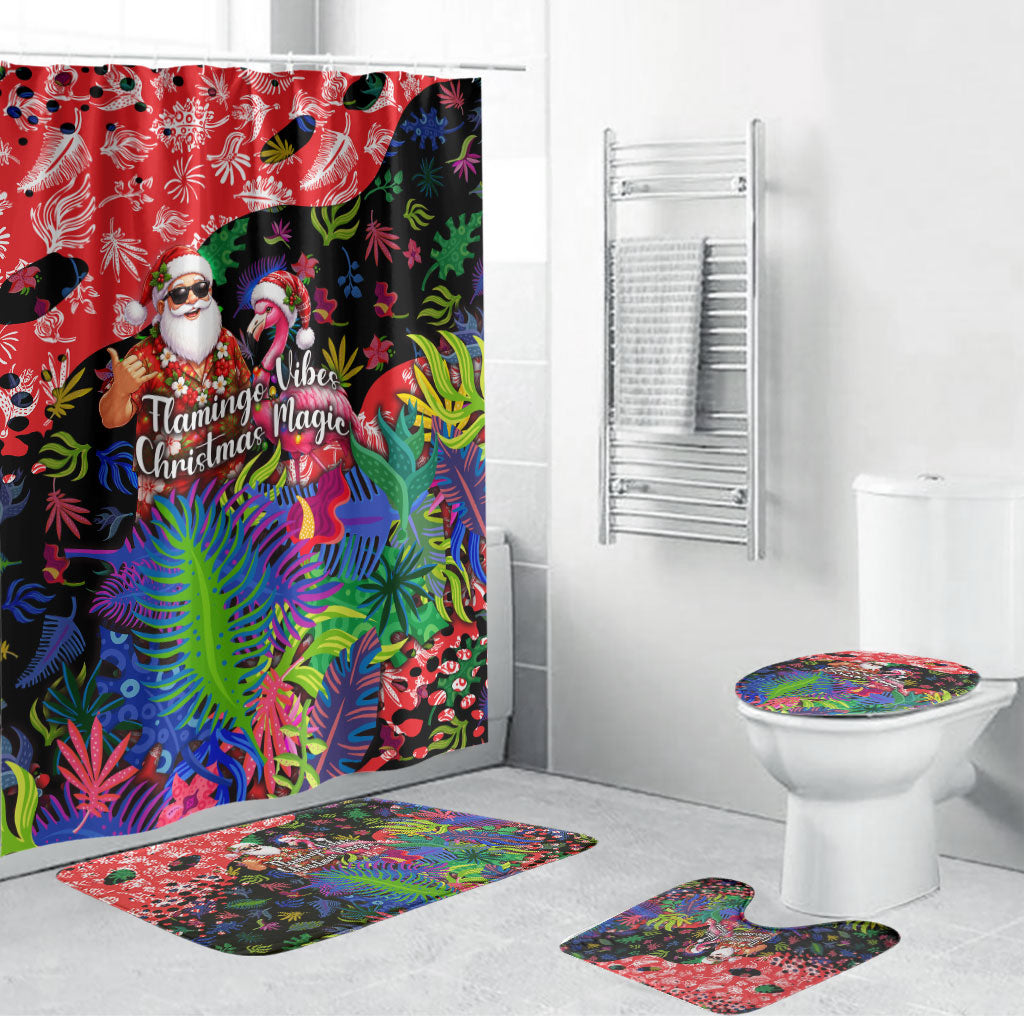 Christmas In July Flamingo Bathroom Set Magic Santa Claus Festive Tropical Hawaiian Beach Birds