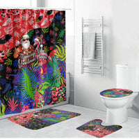 Christmas In July Flamingo Bathroom Set Magic Santa Claus Festive Tropical Hawaiian Beach Birds
