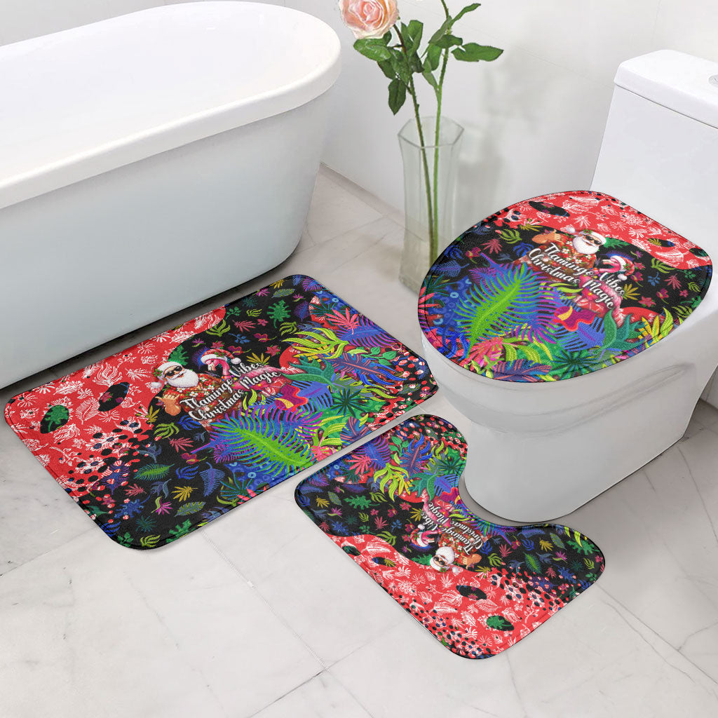 Christmas In July Flamingo Bathroom Set Magic Santa Claus Festive Tropical Hawaiian Beach Birds