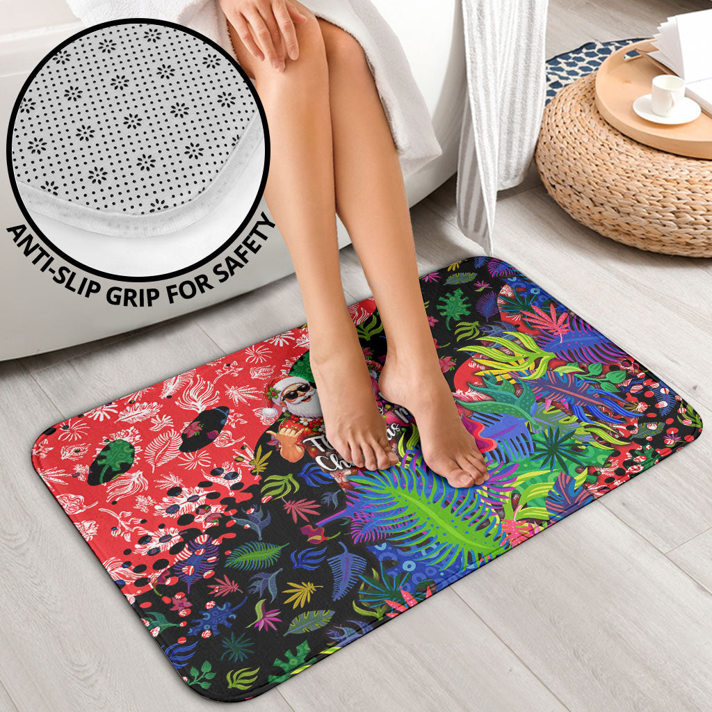 Christmas In July Flamingo Bathroom Set Magic Santa Claus Festive Tropical Hawaiian Beach Birds