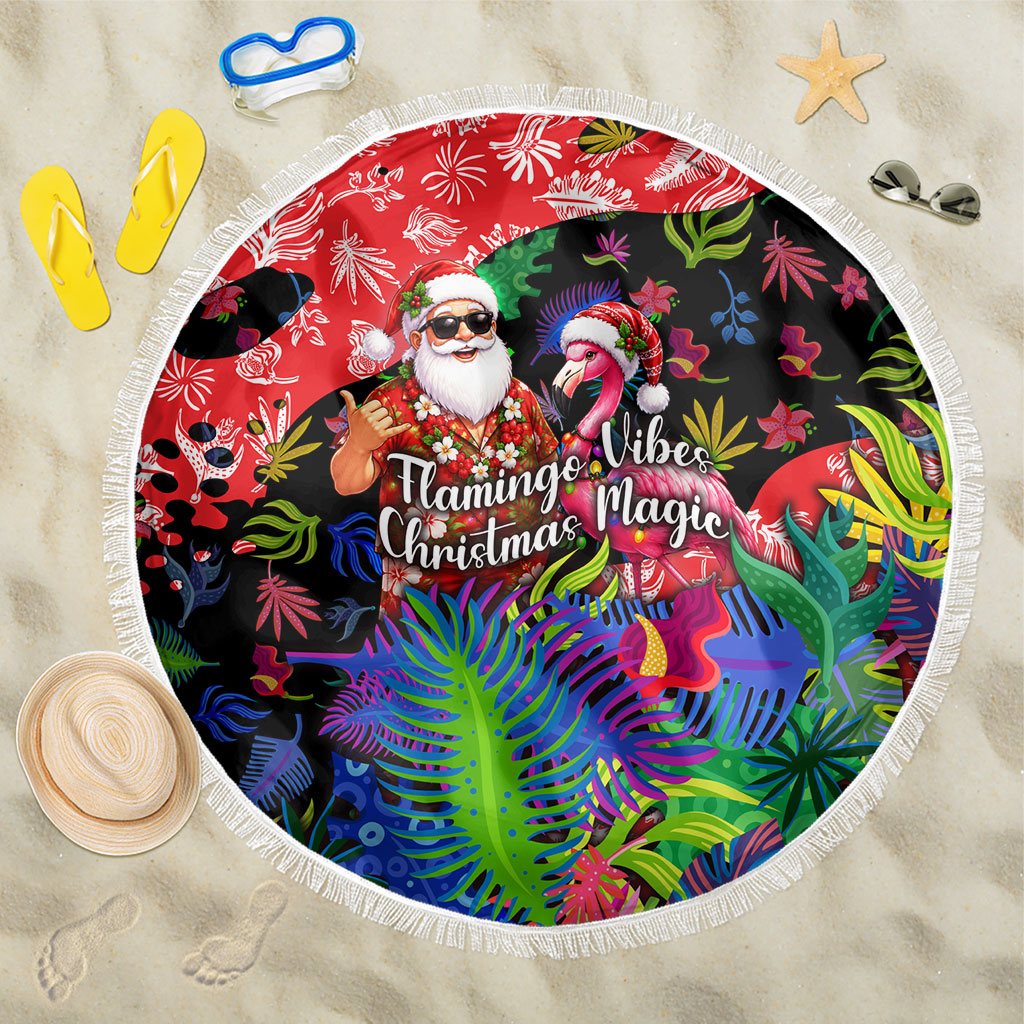 Christmas In July Flamingo Beach Blanket Magic Santa Claus Festive Tropical Hawaiian Beach Birds