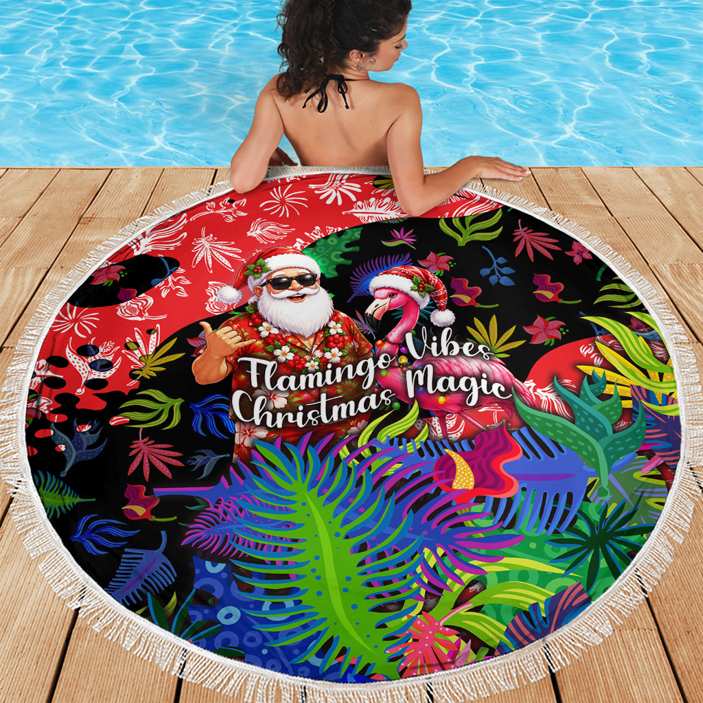 Christmas In July Flamingo Beach Blanket Magic Santa Claus Festive Tropical Hawaiian Beach Birds