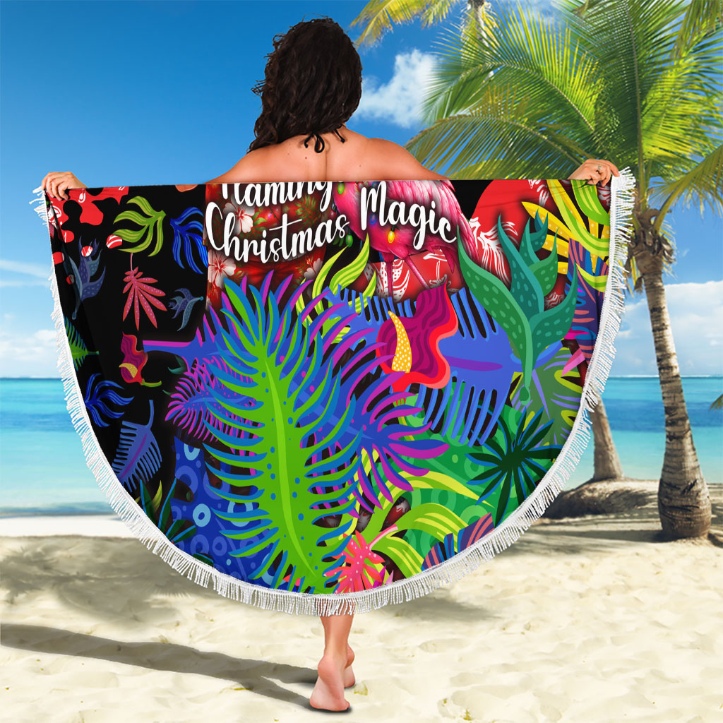 Christmas In July Flamingo Beach Blanket Magic Santa Claus Festive Tropical Hawaiian Beach Birds