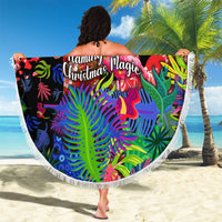 Christmas In July Flamingo Beach Blanket Magic Santa Claus Festive Tropical Hawaiian Beach Birds