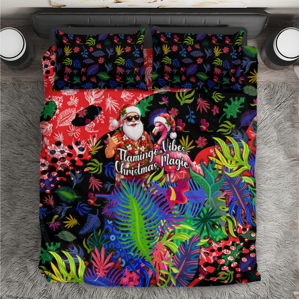 Christmas In July Flamingo Bedding Set Magic Santa Claus Festive Tropical Hawaiian Beach Birds