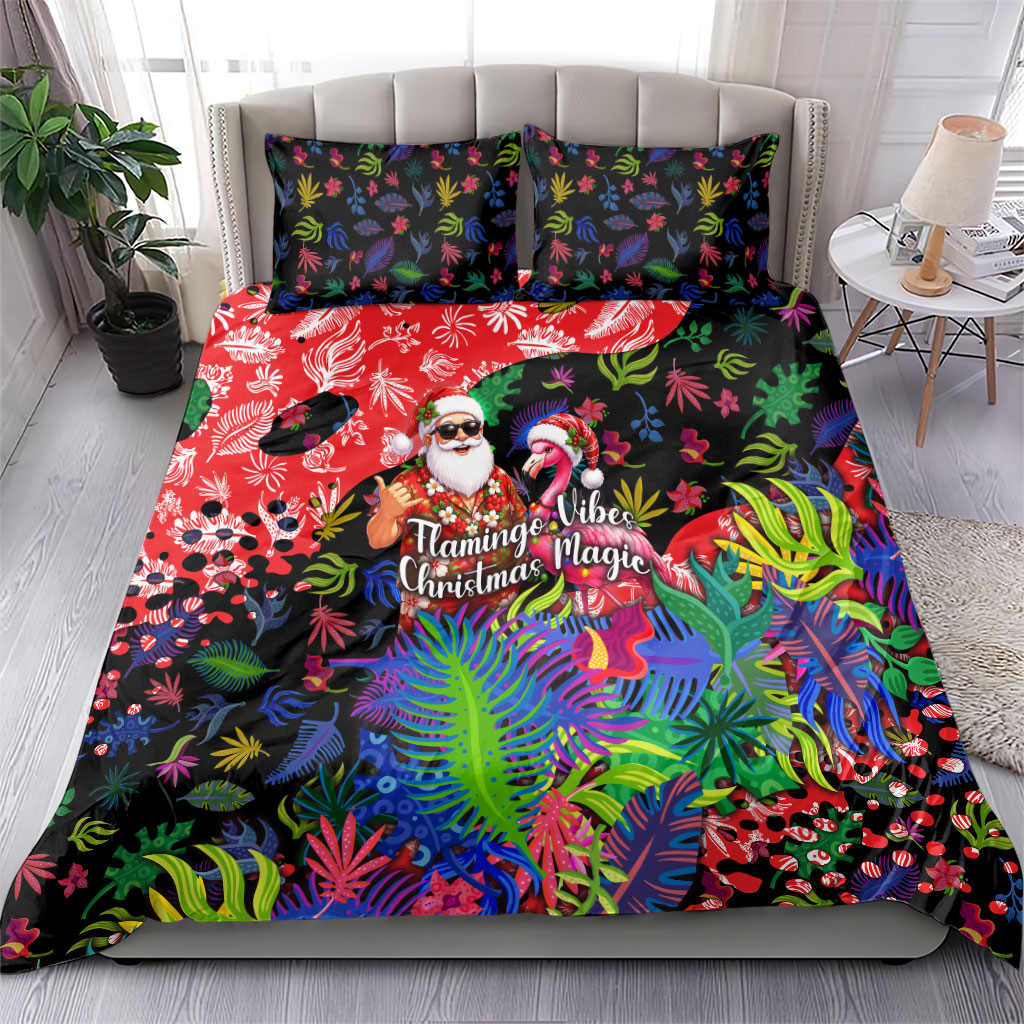 Christmas In July Flamingo Bedding Set Magic Santa Claus Festive Tropical Hawaiian Beach Birds