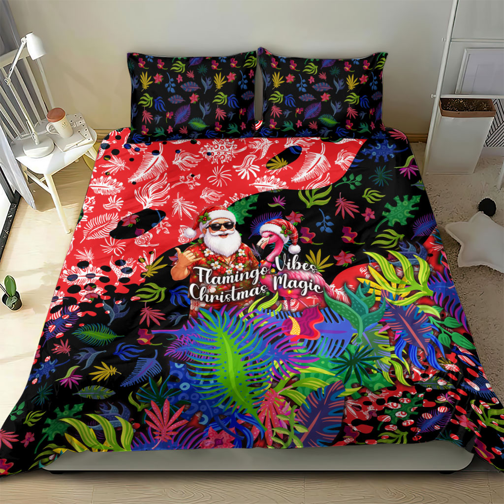 Christmas In July Flamingo Bedding Set Magic Santa Claus Festive Tropical Hawaiian Beach Birds