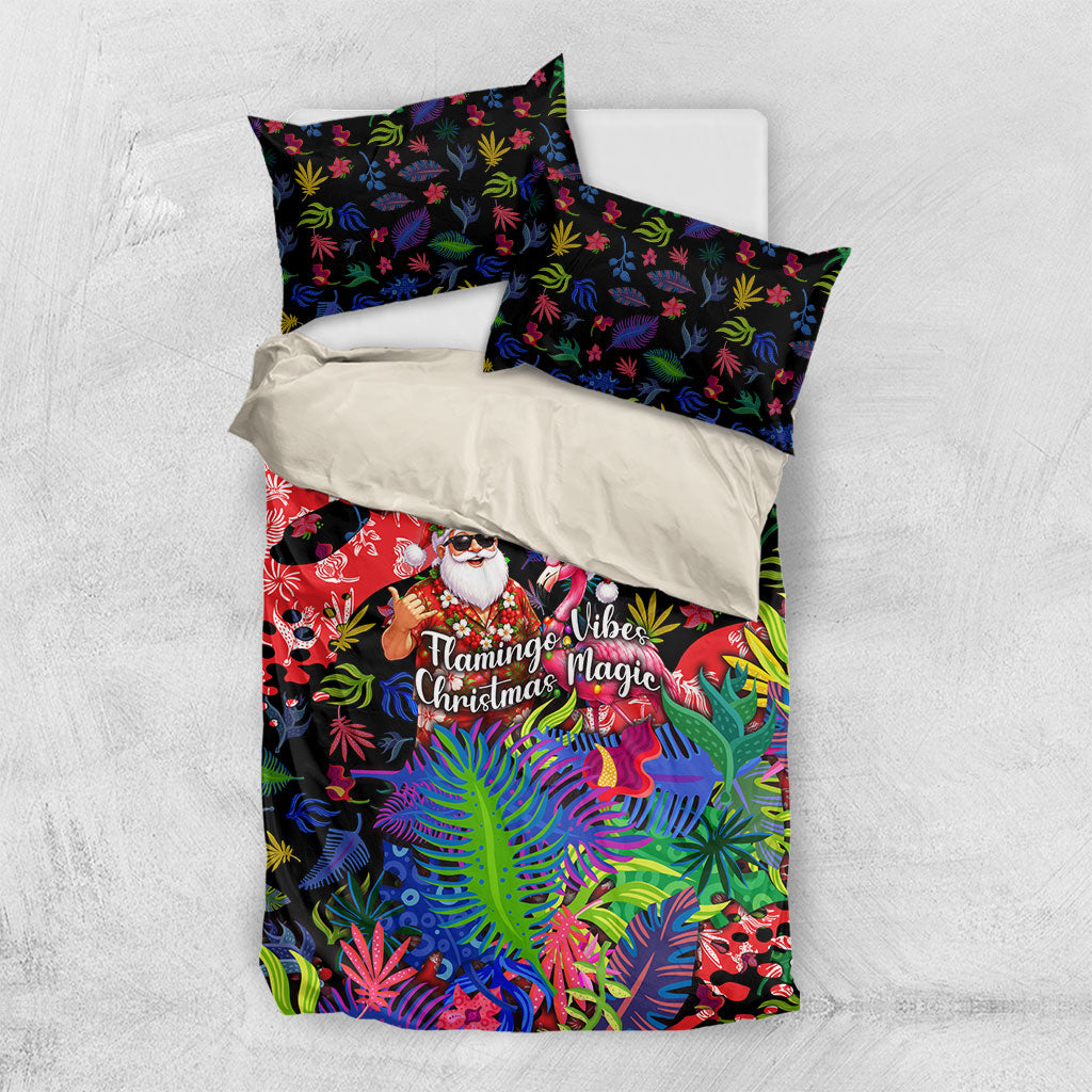 Christmas In July Flamingo Bedding Set Magic Santa Claus Festive Tropical Hawaiian Beach Birds