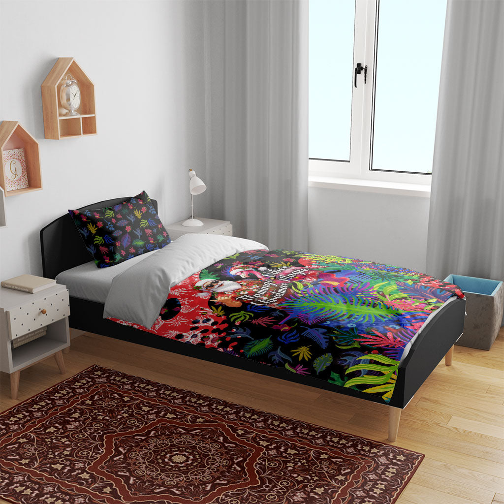 Christmas In July Flamingo Bedding Set Magic Santa Claus Festive Tropical Hawaiian Beach Birds