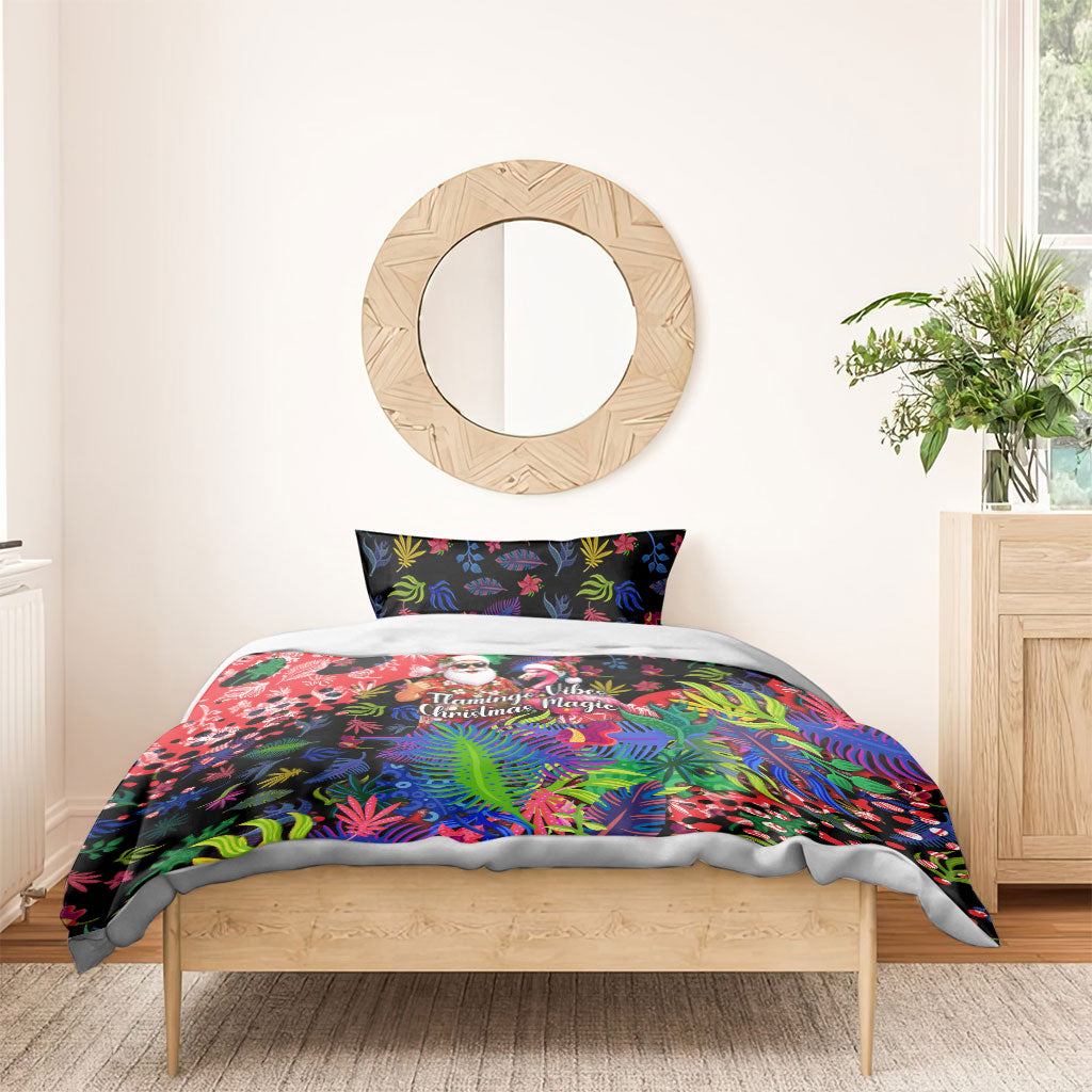 Christmas In July Flamingo Bedding Set Magic Santa Claus Festive Tropical Hawaiian Beach Birds