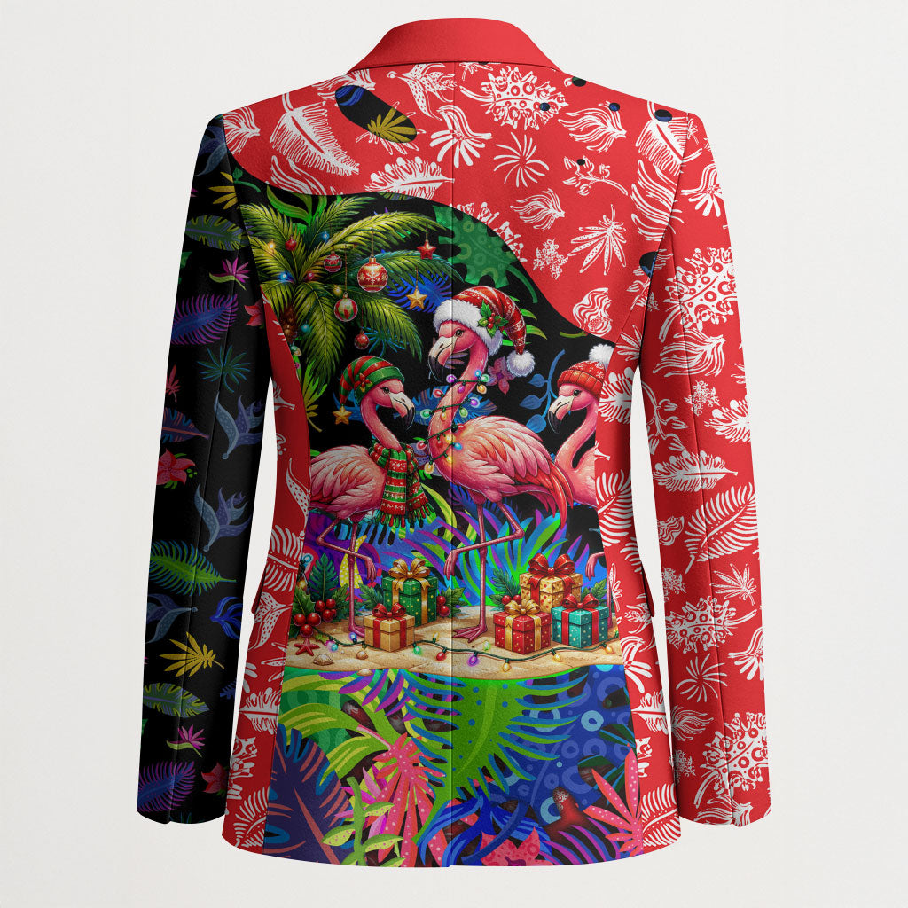 Christmas In July Flamingo Blazer Magic Santa Claus Festive Tropical Hawaiian Beach Birds